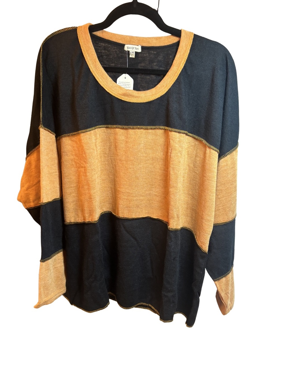 Yak & Yeti Black & Mustard Crewneck Boho Boutique Sweater L/XL NWT